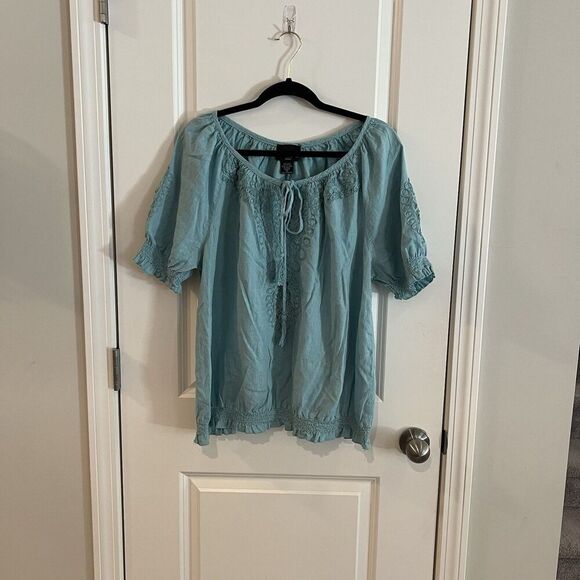 Cynthia Rowley Women’s Linen Blend Top Sz 1X Embroidered - Picture 1 of 6